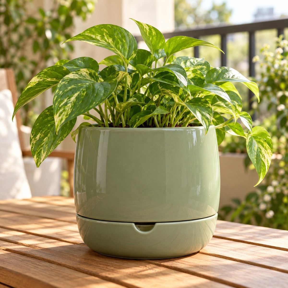 Self-Watering Ceramic Planter — Detail view