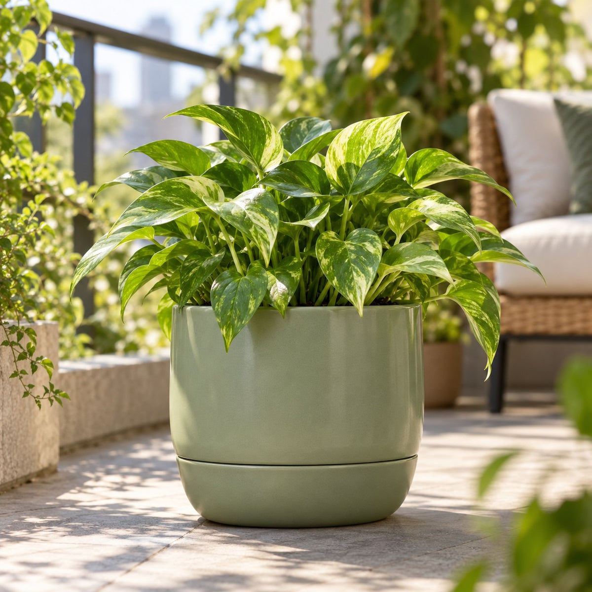Self-Watering Ceramic Planter — Lifestyle scene