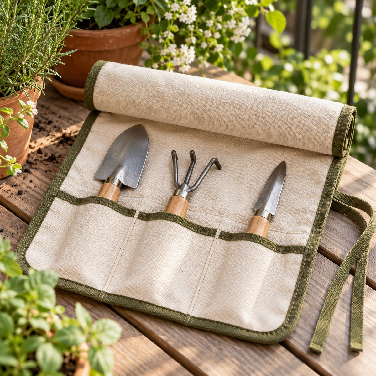 Cotton Garden Tool Roll — Detail view