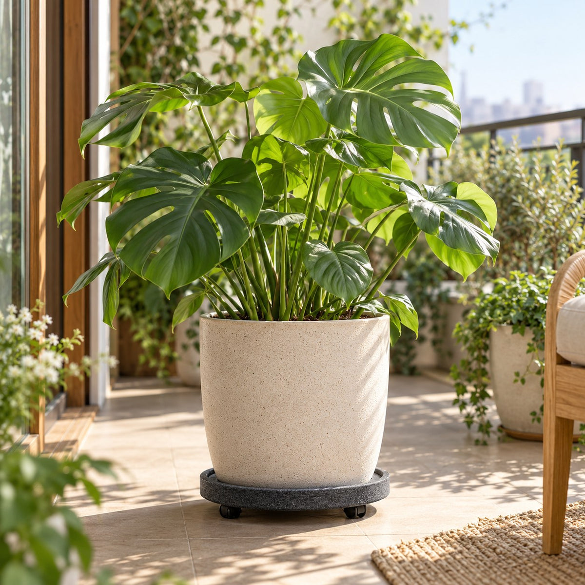 Recycled-Felt Plant Caddy — Lifestyle scene